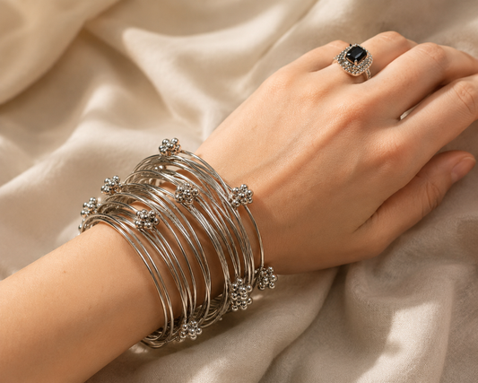 Kashmiri Silver bangles set
