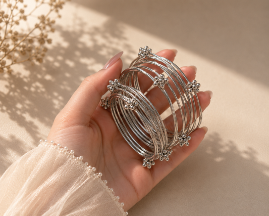 Kashmiri Silver bangles set